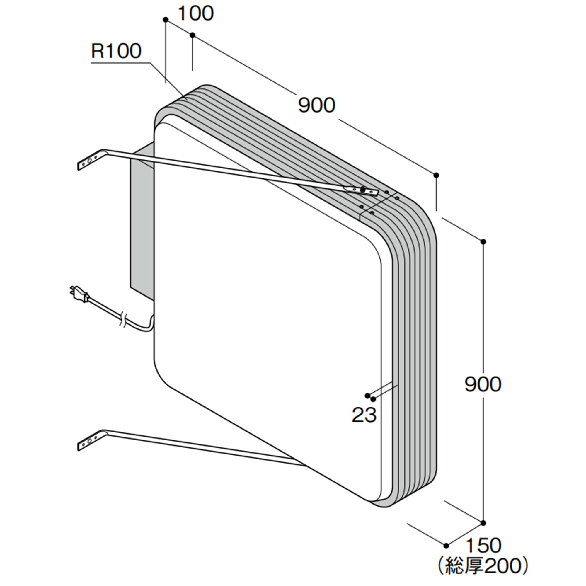 【構造図[立体]】【LED照明】アルミサイン小型「角丸」突出し看板ADR-3315-SIIE-LED シルバー